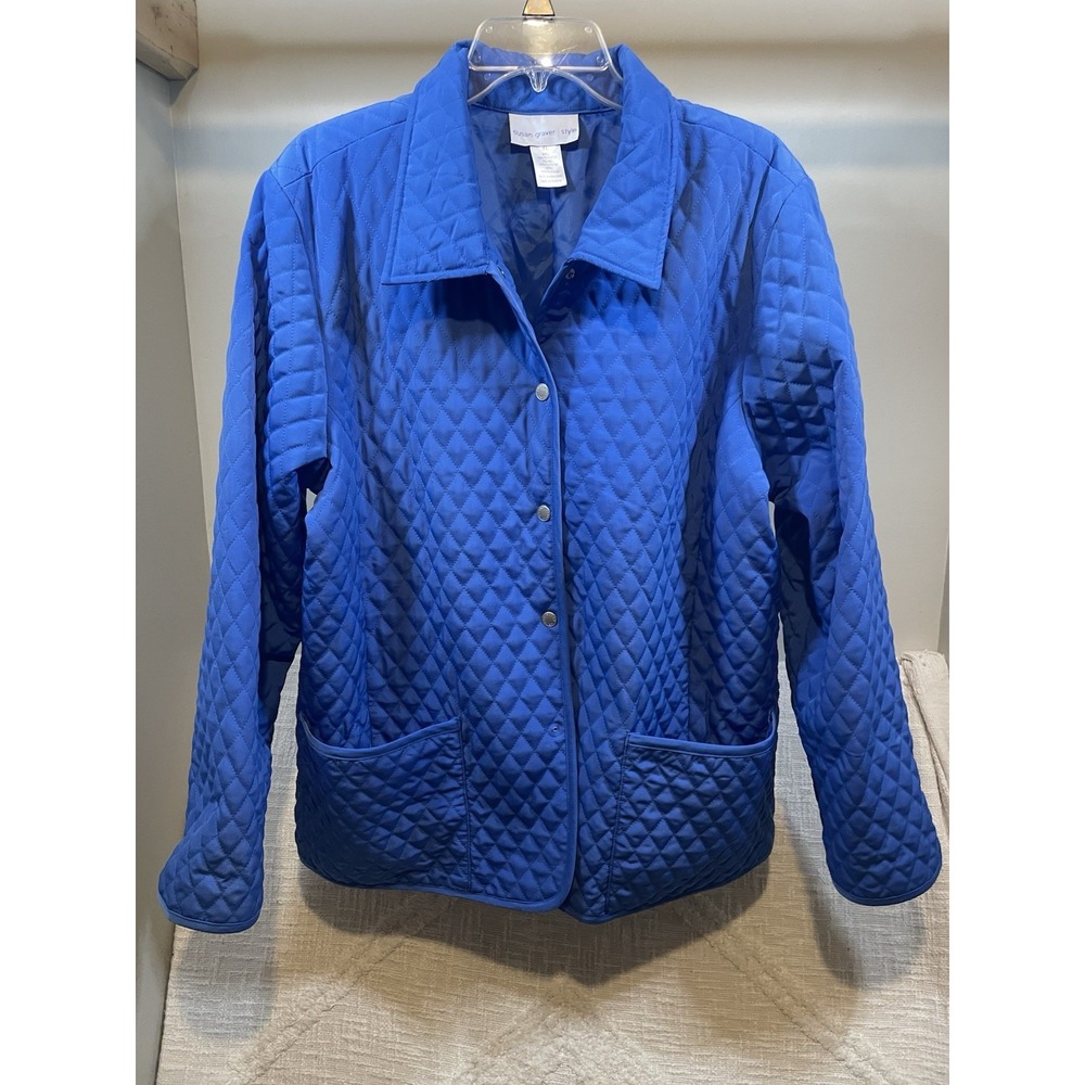 Susan Graver Cobalt Blue Light Weight Quilted Two Pocket Barn Jacket Women's L